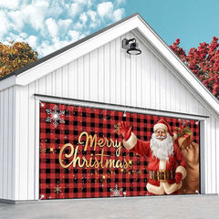 Lofaris Red Black Plaid Santa Christmas Garage Door Banner