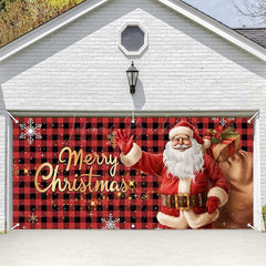 Lofaris Red Black Plaid Santa Christmas Garage Door Banner