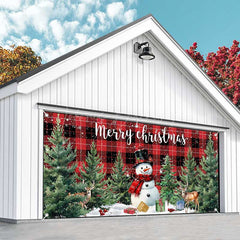 Lofaris Red Black Plaid Snowman Christmas Garage Door Banner