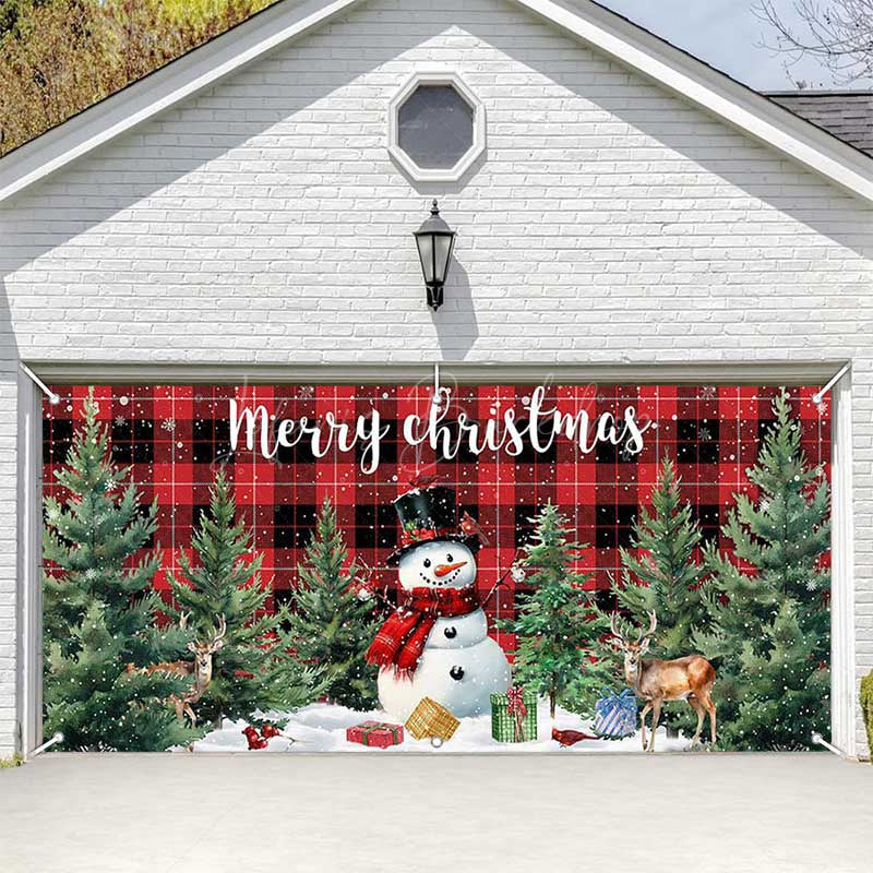 Lofaris Red Black Plaid Snowman Christmas Garage Door Banner