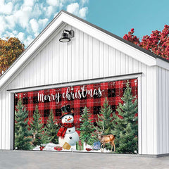 Lofaris Red Black Plaid Snowman Christmas Garage Door Banner