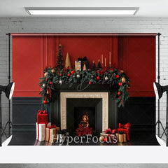 Lofaris Red Black Vintage Wall Fireplace Christmas Backdrop