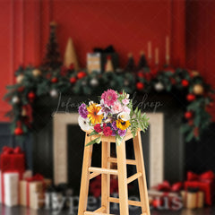 Lofaris Red Black Vintage Wall Fireplace Christmas Backdrop