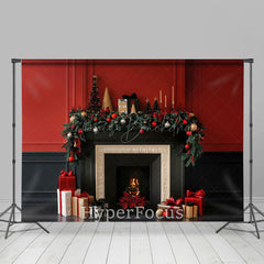 Lofaris Red Black Vintage Wall Fireplace Christmas Backdrop