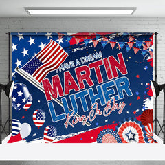 Lofaris Red Blue Flag Balloons Stars Happy Mlk Day Backdrop