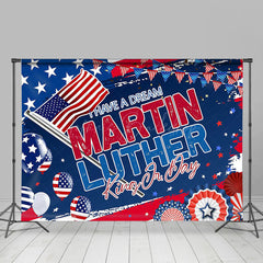 Lofaris Red Blue Flag Balloons Stars Happy Mlk Day Backdrop