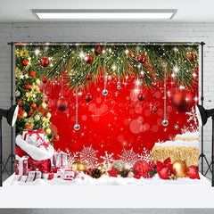 Lofaris Red Bokeh Pine Sequins Snow Christmas Backdrop