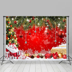 Lofaris Red Bokeh Pine Sequins Snow Christmas Backdrop