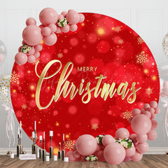 Lofaris Red Bokeh Snowflake Round Merry Christmas Backdrop