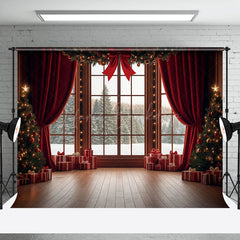 Lofaris Red Bowknot Curatin Window Winter Christmas Backdrop