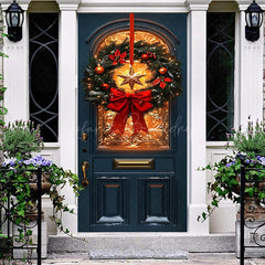 Lofaris Red Bowknot Star Wreath Light Xmas Navy Door Cover