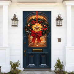 Lofaris Red Bowknot Star Wreath Light Xmas Navy Door Cover