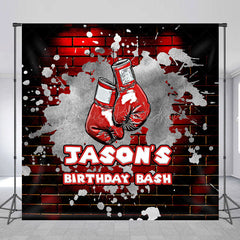 Lofaris Red Brick Wall Boxing Custom Name Birthday Backdrop