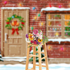 Lofaris Red Brick Wall Door Window Snow Christmas Backdrop