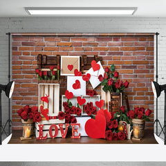 Lofaris Red Brick Wall Gift Box Rose Valentines Day Backdrop