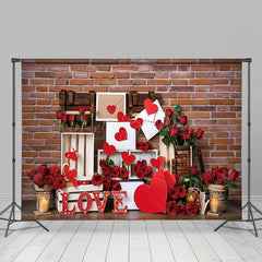 Lofaris Red Brick Wall Gift Box Rose Valentines Day Backdrop