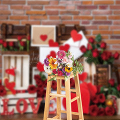 Lofaris Red Brick Wall Gift Box Rose Valentines Day Backdrop