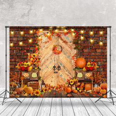 Lofaris Red Brick Wall Pumpkin Maples Sunflower Fall Backdrop