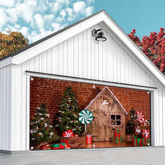 Lofaris Red Brick Wall Wood House Candy Garage Door Banner