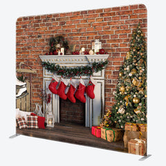 Lofaris Red Bricks Stockings Square Arch Fabric Xmas Backdrop