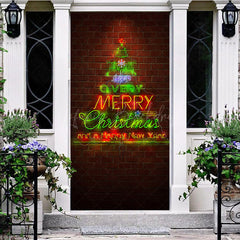 Lofaris Red Bricks Wall Green Neon Tree Christmas Door Cover