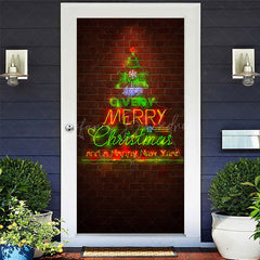 Lofaris Red Bricks Wall Green Neon Tree Christmas Door Cover