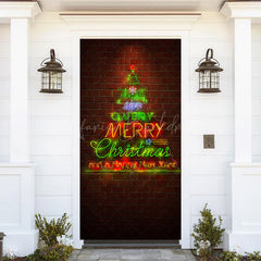 Lofaris Red Bricks Wall Green Neon Tree Christmas Door Cover