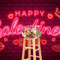 Lofaris Red Bricks Wall Neon Happy Galentines Day Backdrop