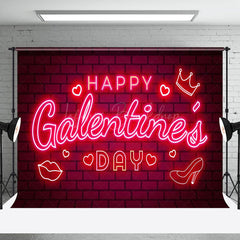 Lofaris Red Bricks Wall Neon Happy Galentines Day Backdrop