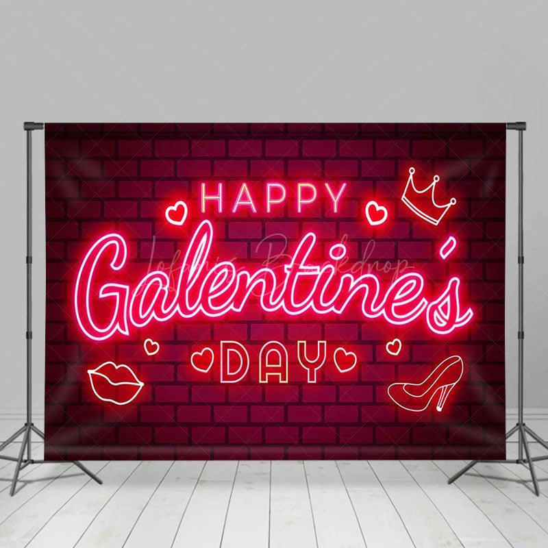 Lofaris Red Bricks Wall Neon Happy Galentines Day Backdrop