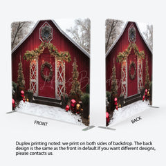 Lofaris Red Cabin Christmas Photo Booth Fabric Backdrop