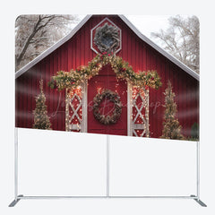 Lofaris Red Cabin Christmas Photo Booth Fabric Backdrop