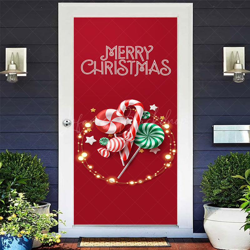 Lofaris Red Candy Light Strip Merry Christmas Door Cover