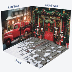 Lofaris Red Car Santa Workshop Christmas Room Set Backdrop