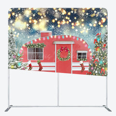 Lofaris Red Car Snowman Christmas Tree Tension Fabric Backdrop