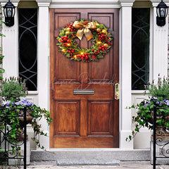 Lofaris Red Cherry Bowknot Wreath Wood Christmas Door Cover