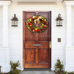 Lofaris Red Cherry Bowknot Wreath Wood Christmas Door Cover