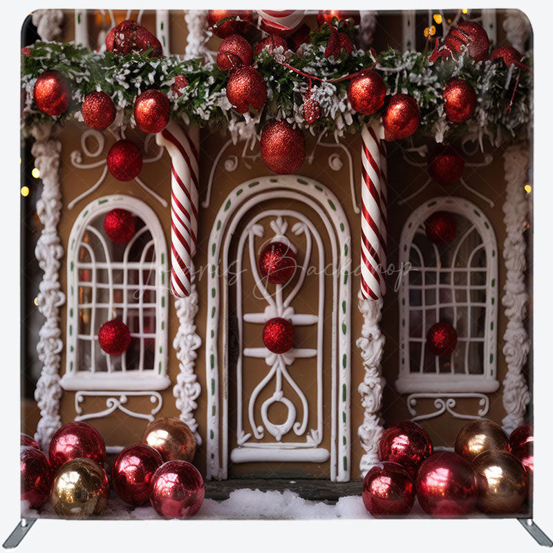 Lofaris Red Chocolate House Christmas Photo Booth Backdrop