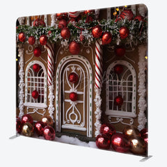 Lofaris Red Chocolate House Christmas Photo Booth Backdrop