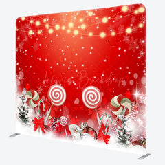 Lofaris Red Christmas Candy Bokeh Tension Fabric Backdrop