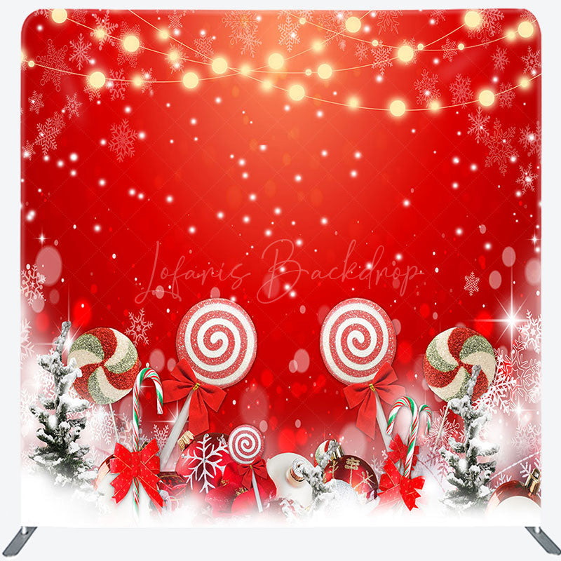 Lofaris Red Christmas Candy Bokeh Tension Fabric Backdrop