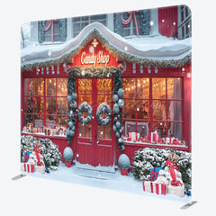 Lofaris Red Christmas Candy Shop Double-Sided Square Backdrop