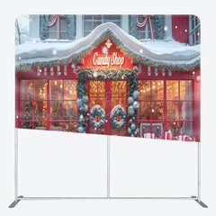 Lofaris Red Christmas Candy Shop Double-Sided Square Backdrop