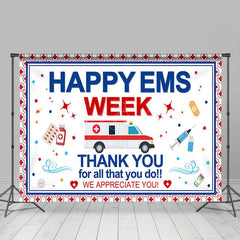 Lofaris Red Cross Ambulance Happy EMS Week Thank You Backdrop