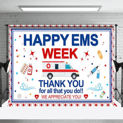 Lofaris Red Cross Ambulance Happy EMS Week Thank You Backdrop