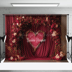 Lofaris Red Curtain Floral Arch Heart Valentines Day Backdrop