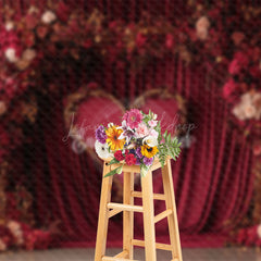 Lofaris Red Curtain Floral Arch Heart Valentines Day Backdrop