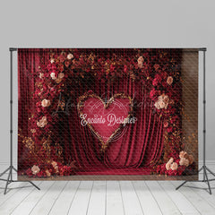 Lofaris Red Curtain Floral Arch Heart Valentines Day Backdrop