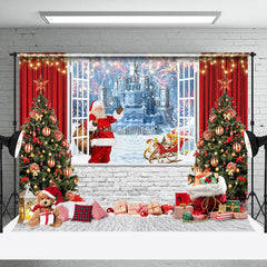 Lofaris Red Curtain Frozen Castle Window Christmas Backdrop