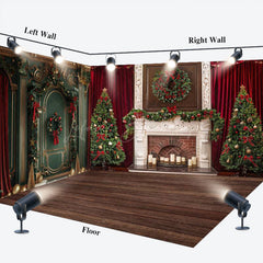 Lofaris Red Curtain Green Wall Christmas Room Set Backdrop